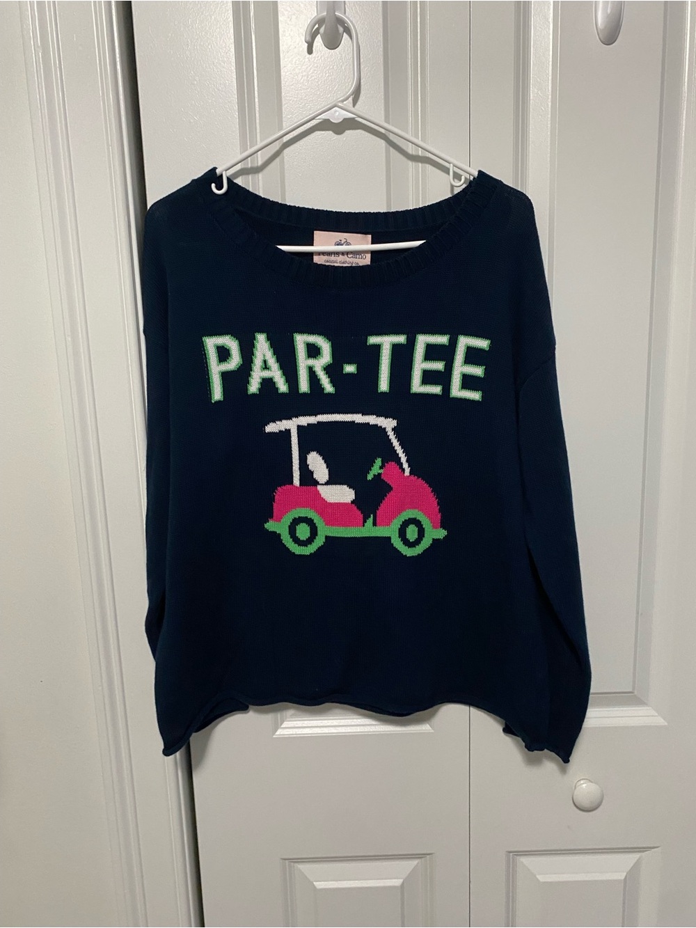 Pearls and Camo PAR-TEE Navy Knit Top with Golf Cart Graphic - Picture 2 of 7